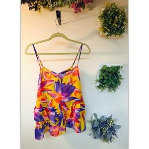 Gorgeous L Floral Sheer Ruffle Tank Top